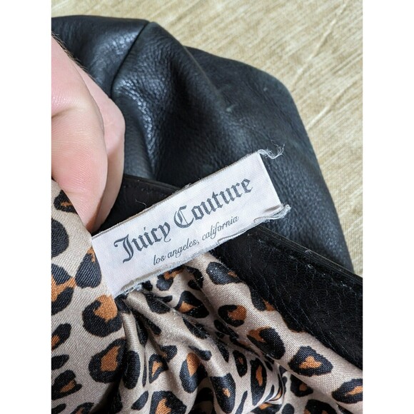 Juicy Couture Womens Black Leather Purse W/ Leopard Print Interior - Picture 9 of 16